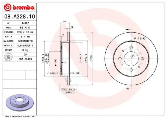 Stabdžių diskas BREMBO 08.A328.10