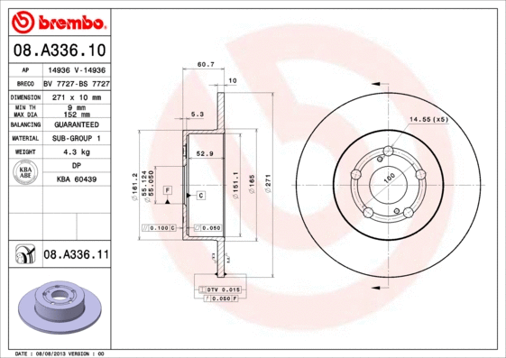 Stabdžių diskas BREMBO 08.A336.11