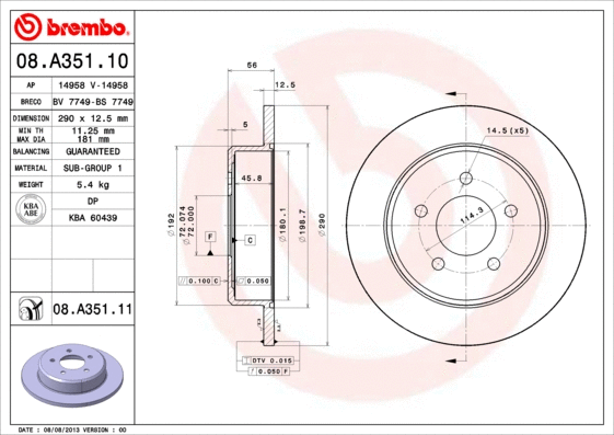 Stabdžių diskas BREMBO 08.A351.11