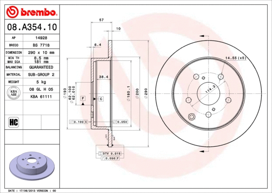 Stabdžių diskas BREMBO 08.A354.10