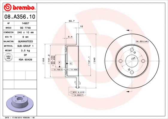 Stabdžių diskas BREMBO 08.A356.10