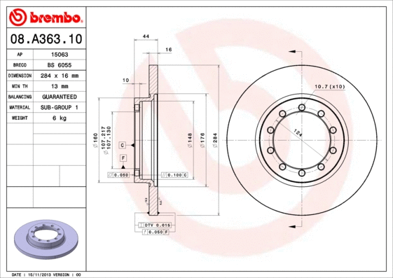 Stabdžių diskas BREMBO 08.A363.10