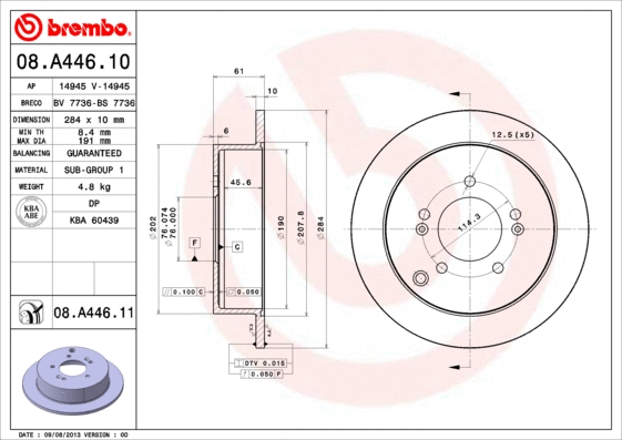 Stabdžių diskas BREMBO 08.A446.11