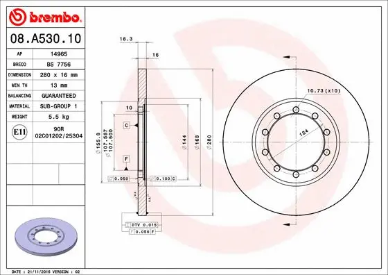 Stabdžių diskas BREMBO 08.A530.10
