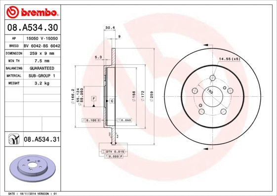 Stabdžių diskas BREMBO 08.A534.31