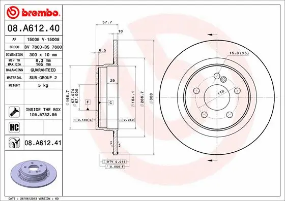 Stabdžių diskas BREMBO 08.A612.41
