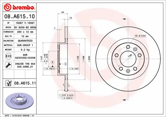 Stabdžių diskas BREMBO 08.A615.11