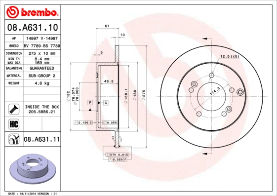 Stabdžių diskas BREMBO 08.A631.11
