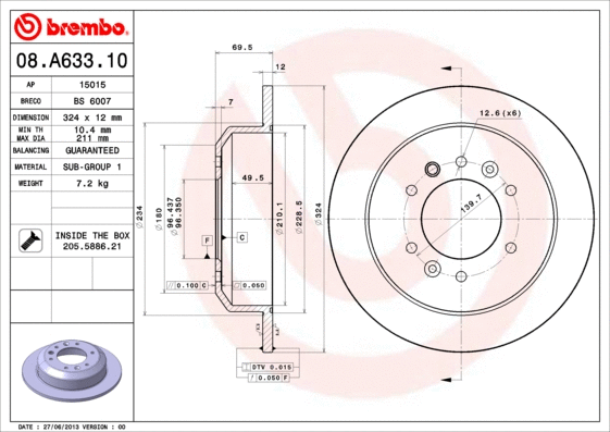 Stabdžių diskas BREMBO 08.A633.10