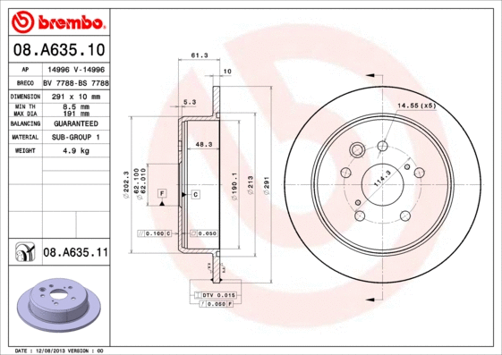 Stabdžių diskas BREMBO 08.A635.11