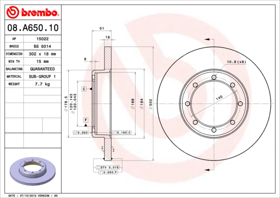 Stabdžių diskas BREMBO 08.A650.10