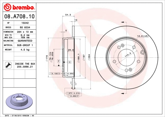 Stabdžių diskas BREMBO 08.A708.11