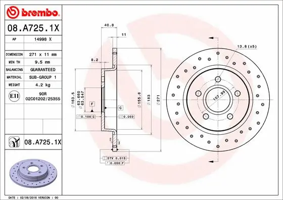 Stabdžių diskas BREMBO 08.A725.1X