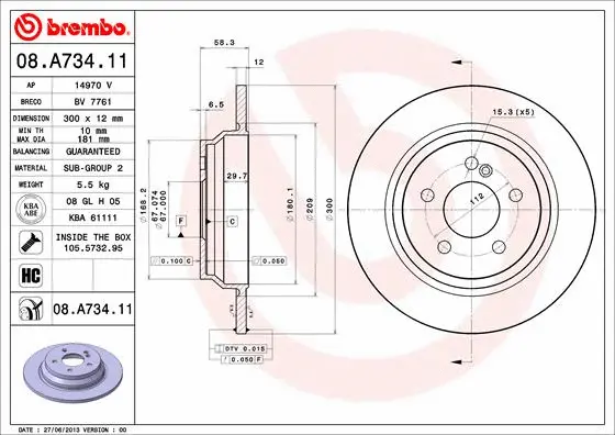 Stabdžių diskas BREMBO 08.A734.11