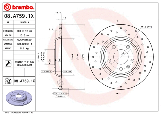 Stabdžių diskas BREMBO 08.A759.1X