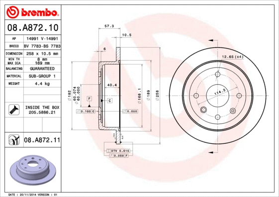 Stabdžių diskas BREMBO 08.A872.11