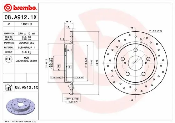 Stabdžių diskas BREMBO 08.A912.1X