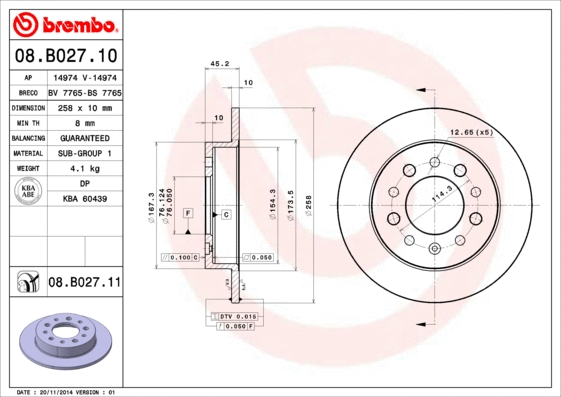 Stabdžių diskas BREMBO 08.B027.11