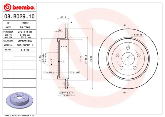 Stabdžių diskas BREMBO 08.B029.10