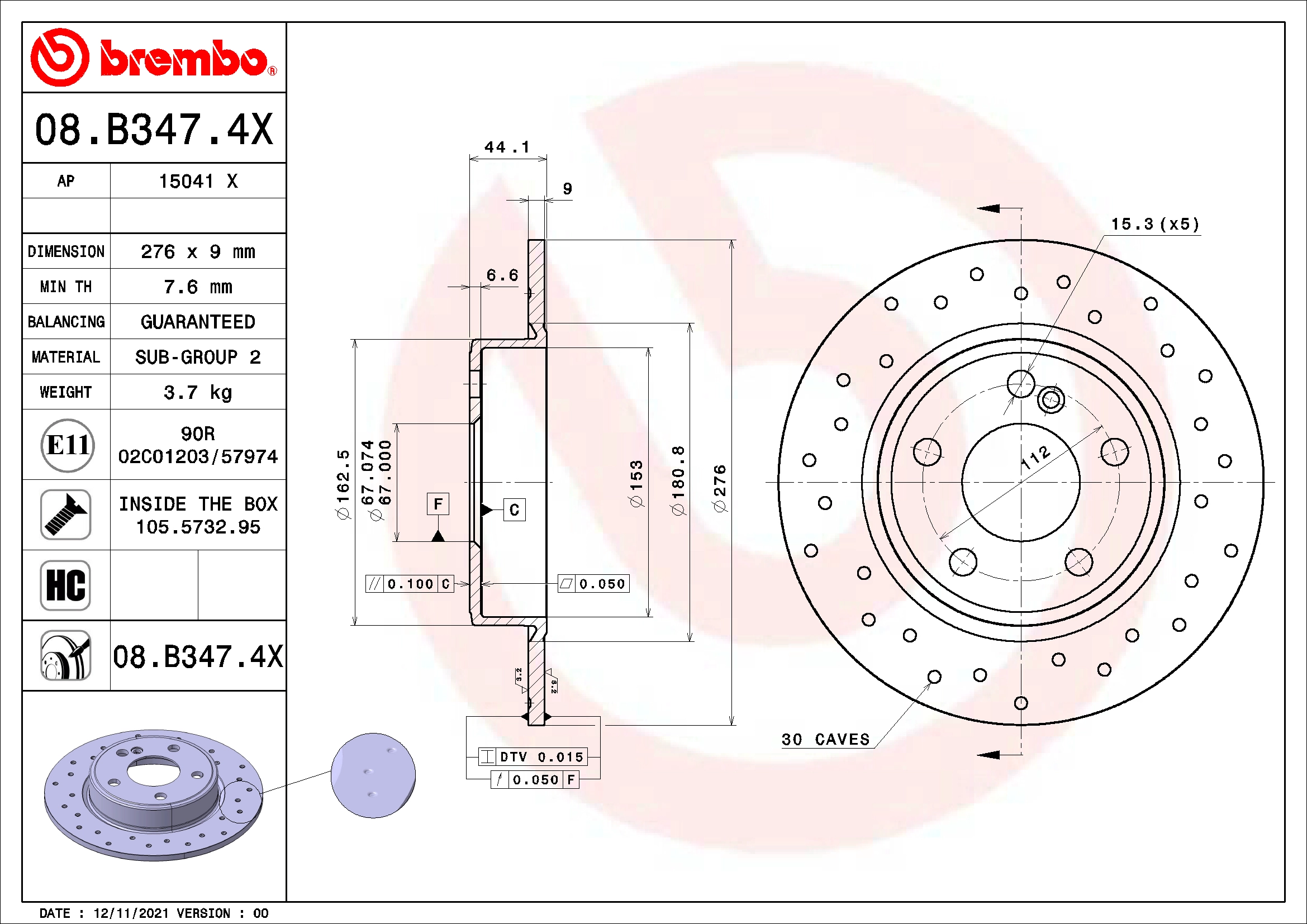 Stabdžių diskas BREMBO 08.B347.4X