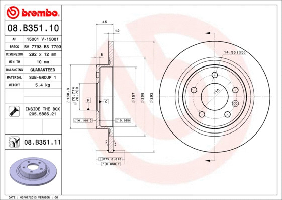 Stabdžių diskas BREMBO 08.B351.11