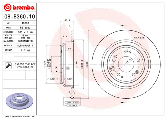 Stabdžių diskas BREMBO 08.B360.10