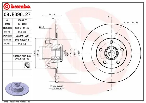 Stabdžių diskas BREMBO 08.B396.27