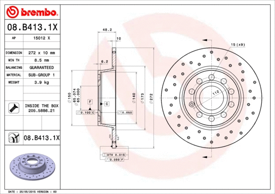Stabdžių diskas BREMBO 08.B413.1X