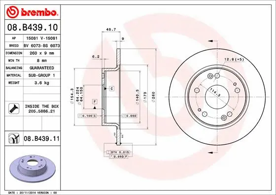 Stabdžių diskas BREMBO 08.B439.11