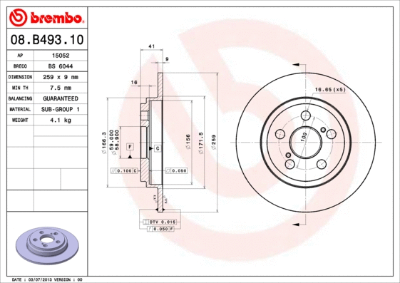 Stabdžių diskas BREMBO 08.B493.10