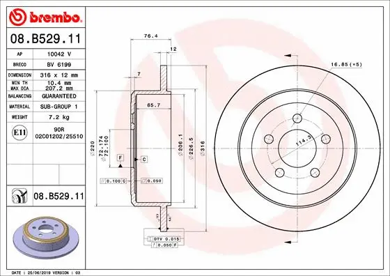 Stabdžių diskas BREMBO 08.B529.11