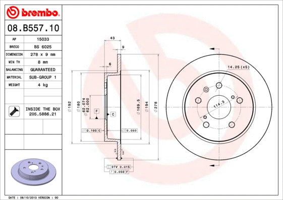 Stabdžių diskas BREMBO 08.B557.10