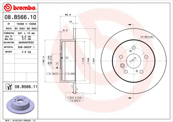 Stabdžių diskas BREMBO 08.B566.11