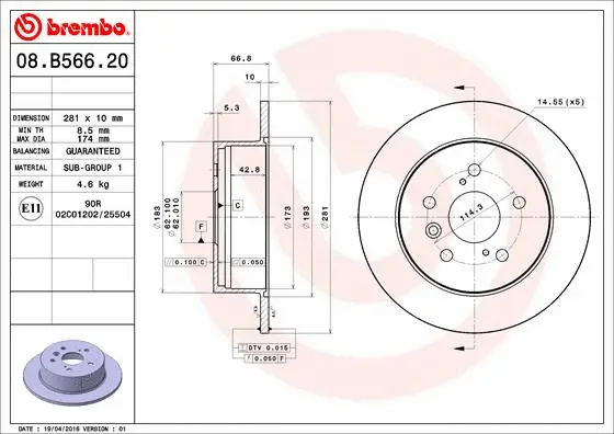 Stabdžių diskas BREMBO 08.B566.21