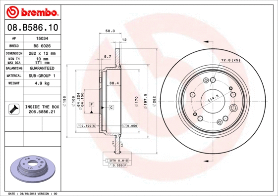 Stabdžių diskas BREMBO 08.B586.10