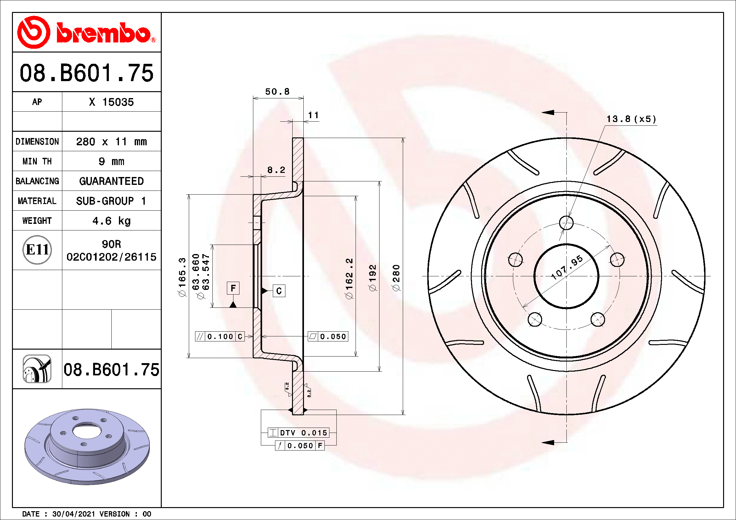 Stabdžių diskas BREMBO 08.B601.75