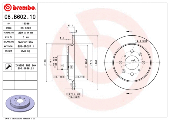 Stabdžių diskas BREMBO 08.B602.10