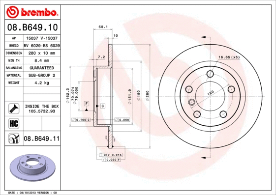 Stabdžių diskas BREMBO 08.B649.11