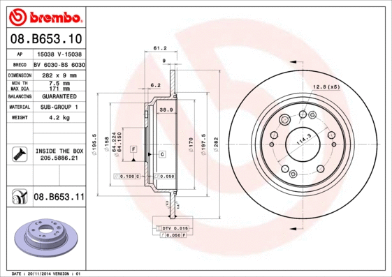 Stabdžių diskas BREMBO 08.B653.11