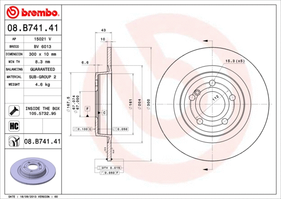 Stabdžių diskas BREMBO 08.B741.41