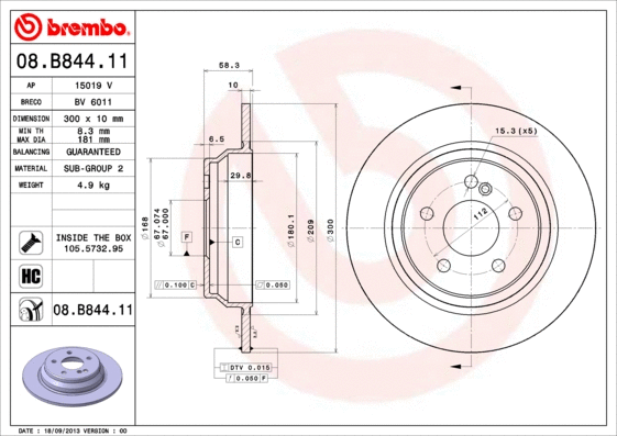 Stabdžių diskas BREMBO 08.B844.11