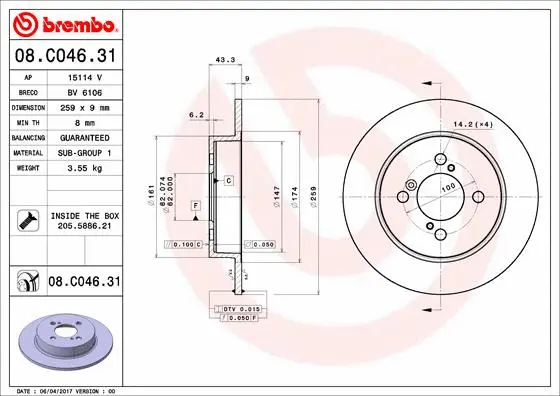 Stabdžių diskas BREMBO 08.C046.31