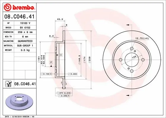 Stabdžių diskas BREMBO 08.C046.41