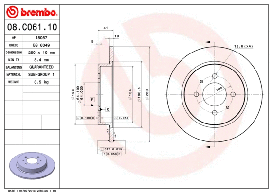 Stabdžių diskas BREMBO 08.C061.10