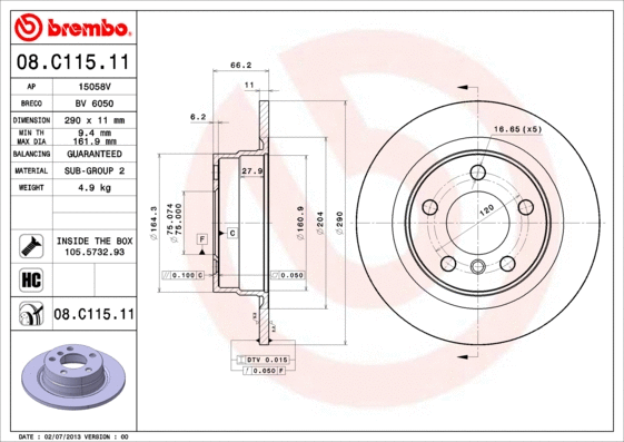 Stabdžių diskas BREMBO 08.C115.11