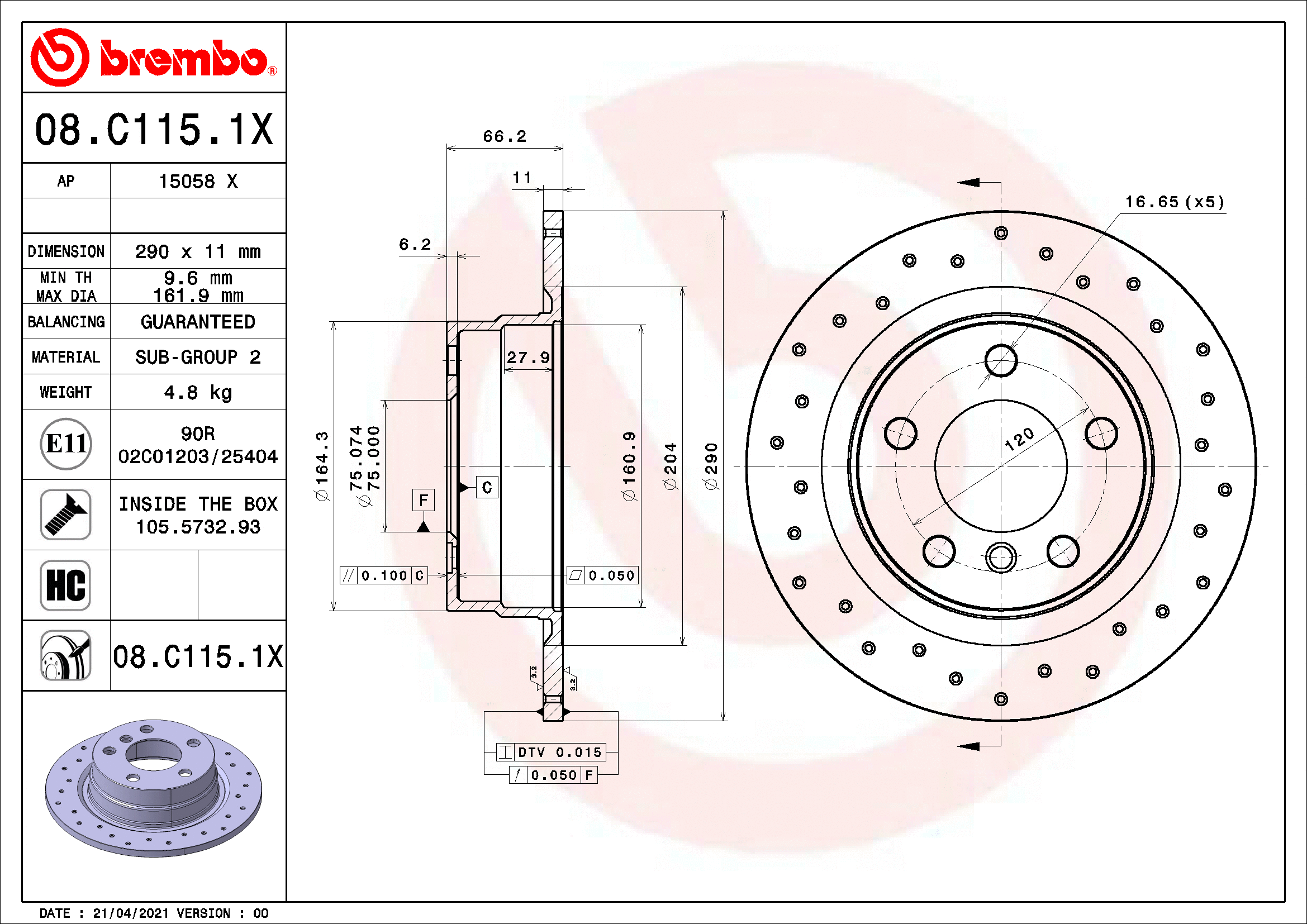 Stabdžių diskas BREMBO 08.C115.1X