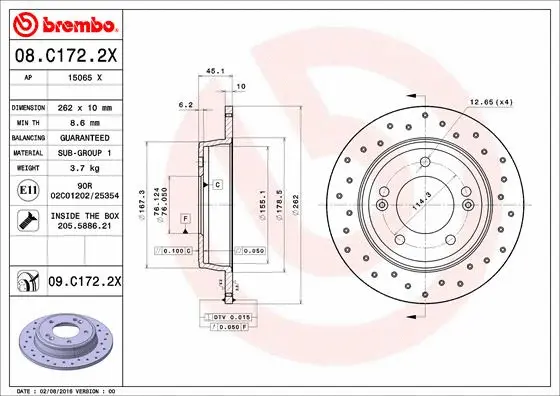 Stabdžių diskas BREMBO 08.C172.2X