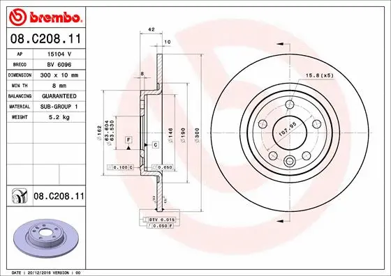 Stabdžių diskas BREMBO 08.C208.11