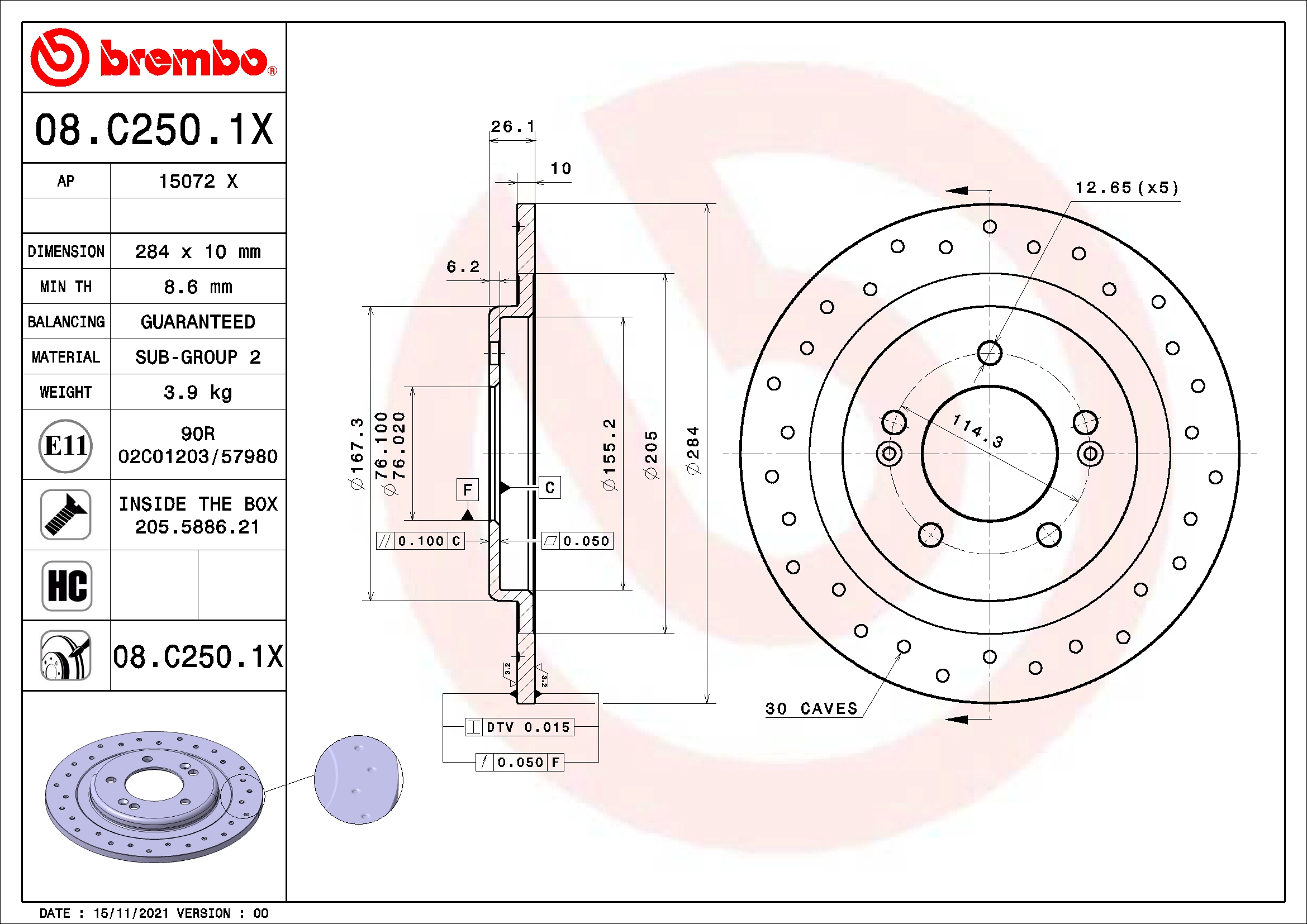 Stabdžių diskas BREMBO 08.C250.1X