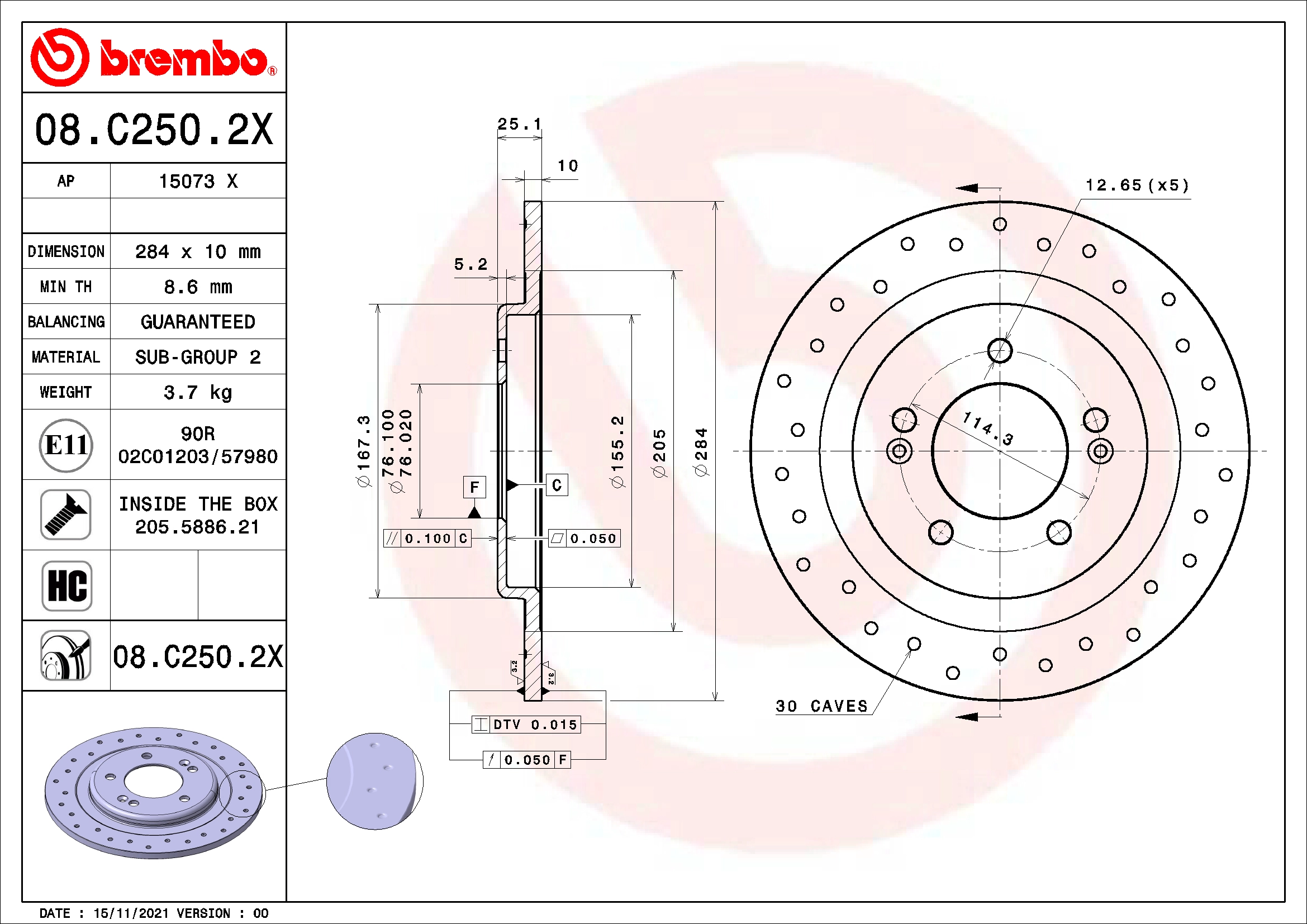 Stabdžių diskas BREMBO 08.C250.2X